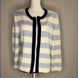 St. John Zipper Front Blue and White Striped Cardigan Size